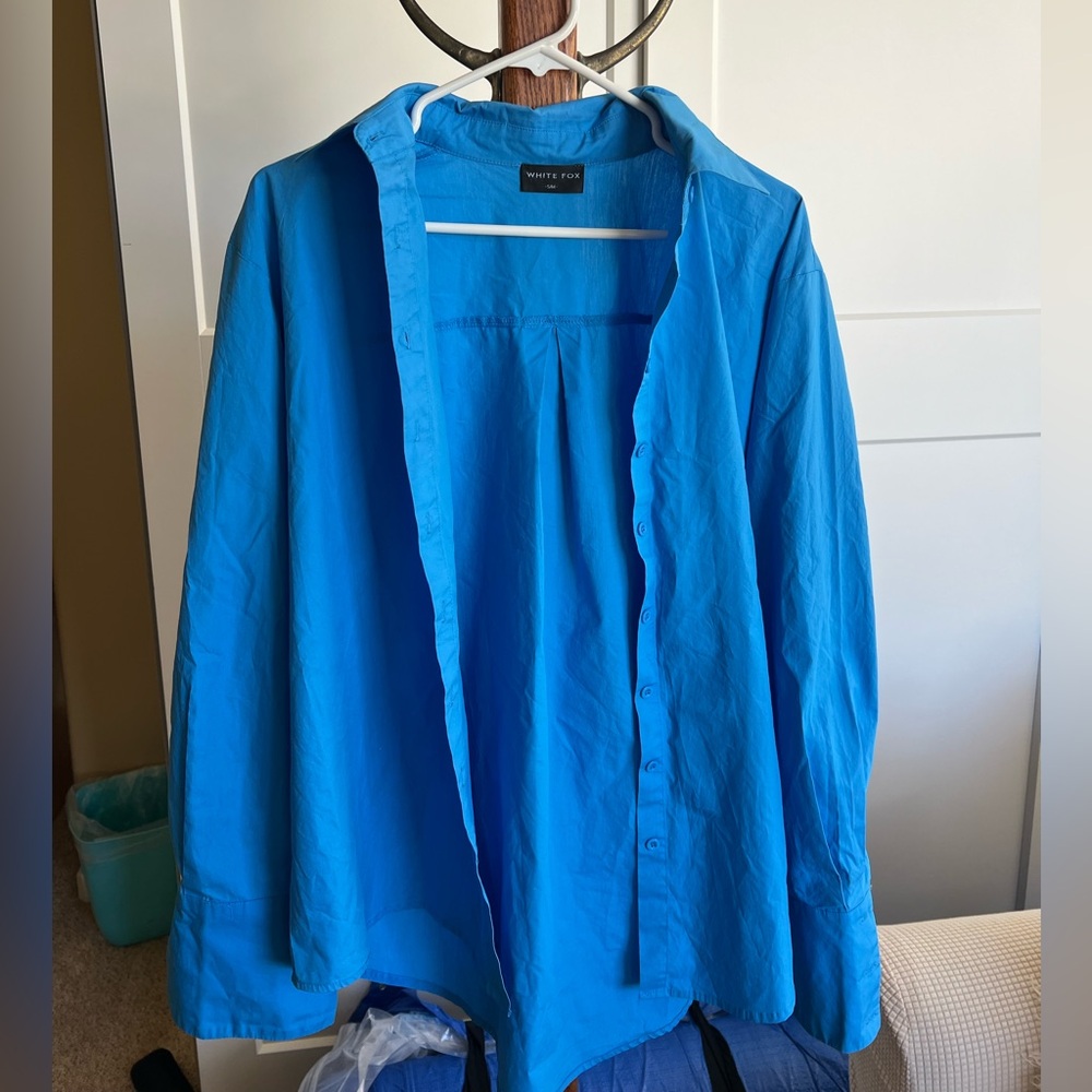 White Fox Boutique Blue Oversized Button Down Shirt
